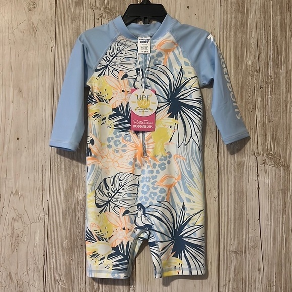 Ruffle Butts Other - NWT Ruffle Butts Birds Of Paradise Rash Guard Bodysuit size 18-24M